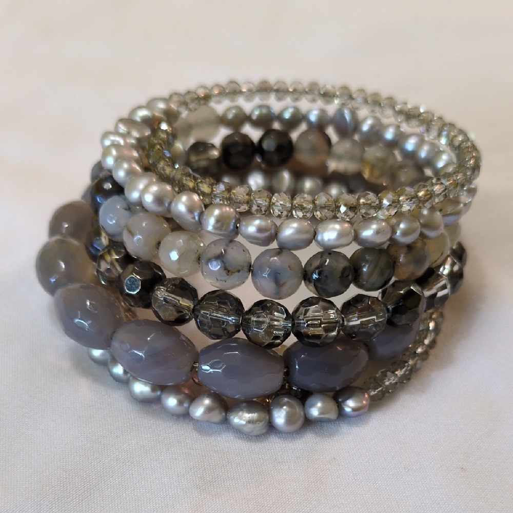 Grey Pearl And Bead Wrap Bracelet